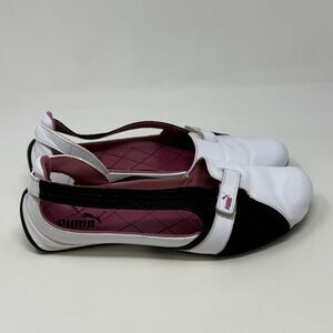 Puma Ballet Flats Womens 9 White Black Pink Leather Casual Slip On Shoes Vintage